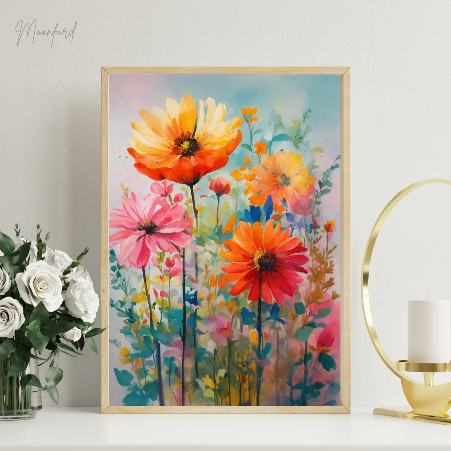 vibrant floral print, colorful wildflower art, botanical illustration, digital download print, floral wall art, bright flower decor, boho botanical art, modern botanical print, instant download art