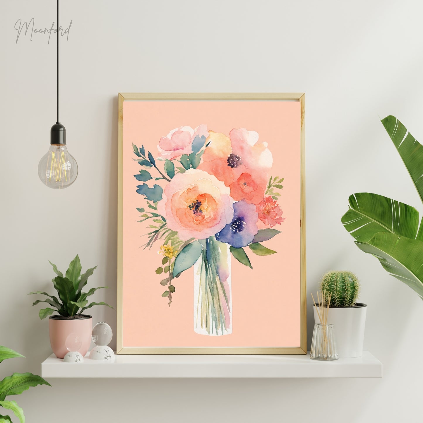 Watercolor Floral Bouquet Print - Pastel Flower Wall Art Digital Download