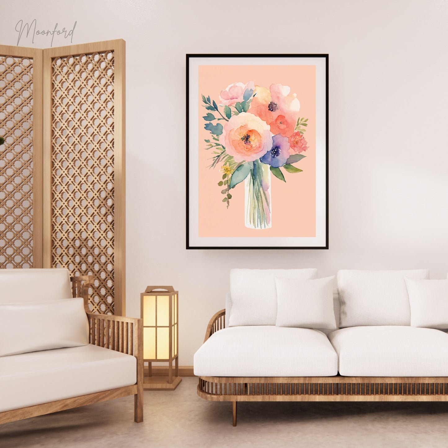 Watercolor Floral Bouquet Print - Pastel Flower Wall Art Digital Download