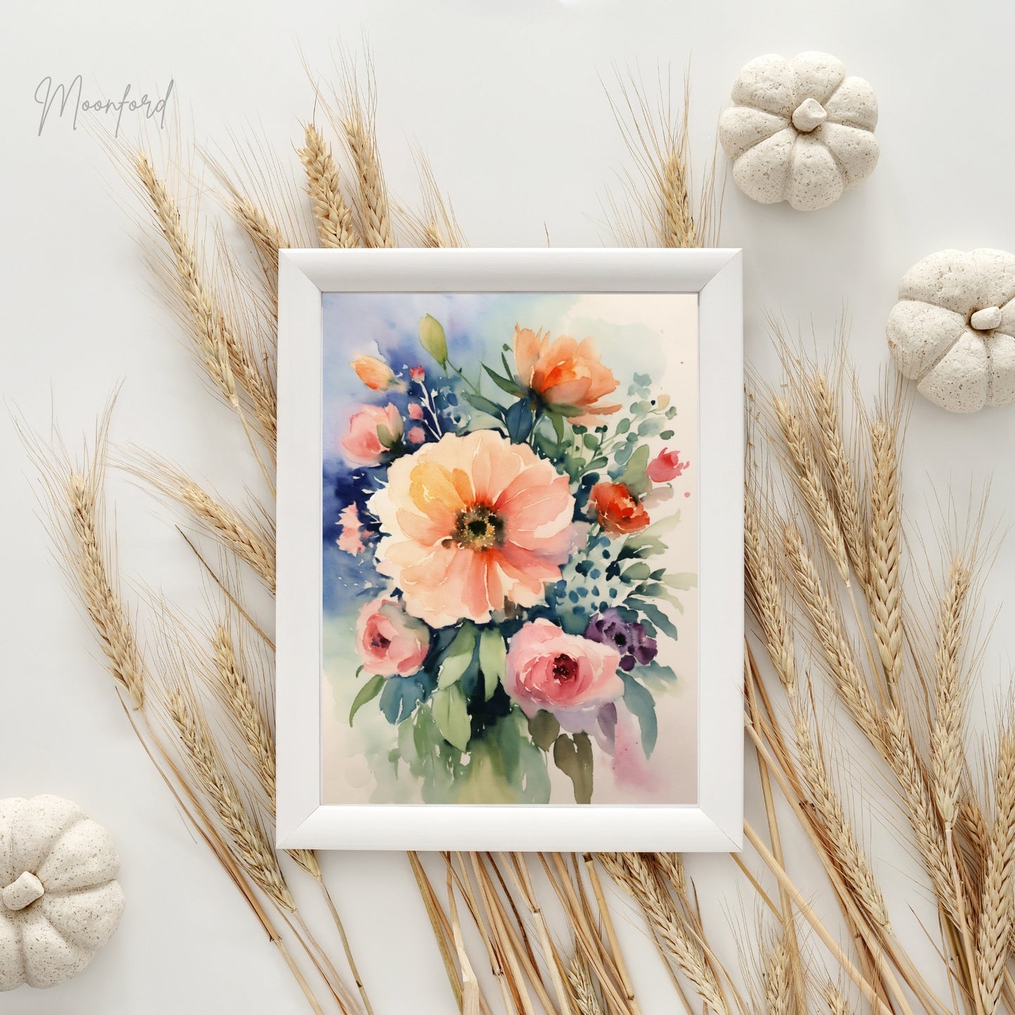 watercolor floral bouquet, soft pastel flowers, romantic botanical art, digital download print, floral wall decor, watercolor botanical, nature-inspired wall art, instant download art, pastel flower print, boho floral decor, romantic flower illustration