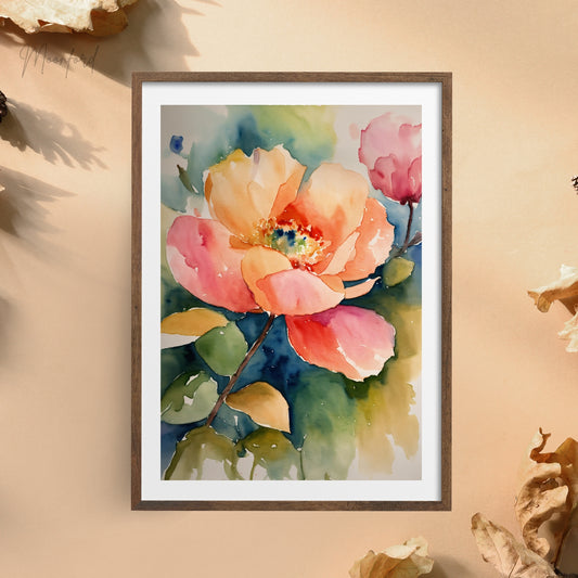 watercolor floral print, peach blossom art, botanical wall decor, digital download print, floral home decor, botanical watercolor, nature-inspired wall art, instant download, flower wall art, peach flower print, boho floral decor, watercolor botanical art