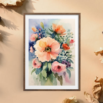 watercolor floral bouquet, soft pastel flowers, romantic botanical art, digital download print, floral wall decor, watercolor botanical, nature-inspired wall art, instant download art, pastel flower print, boho floral decor, romantic flower illustration