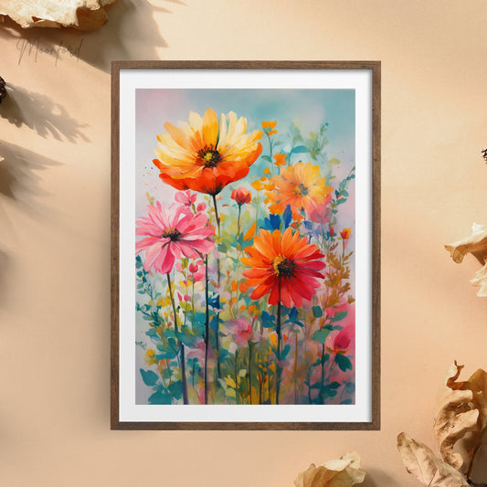 vibrant floral print, colorful wildflower art, botanical illustration, digital download print, floral wall art, bright flower decor, boho botanical art, modern botanical print, instant download art