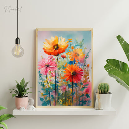 vibrant floral print, colorful wildflower art, botanical illustration, digital download print, floral wall art, bright flower decor, boho botanical art, modern botanical print, instant download art
