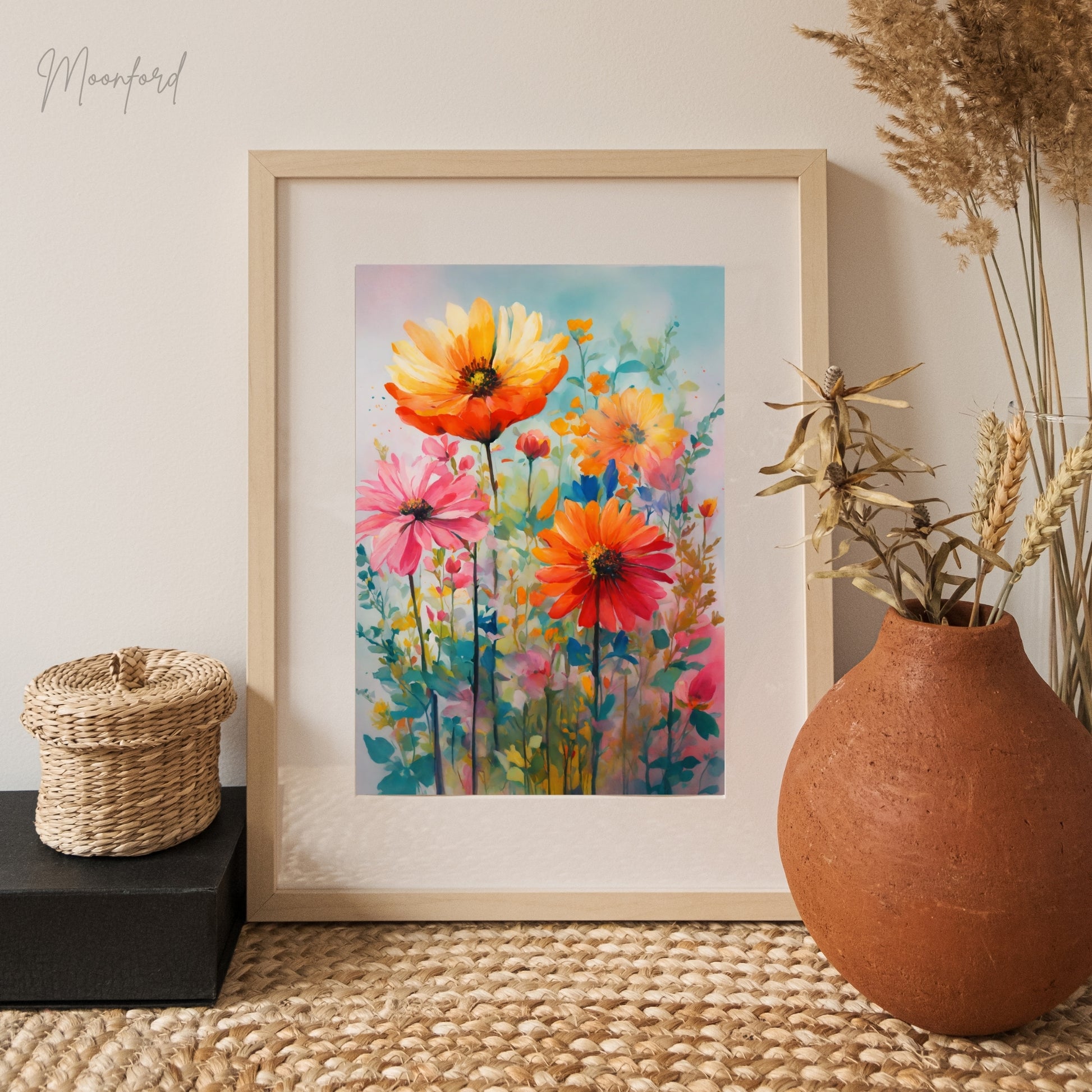 vibrant floral print, colorful wildflower art, botanical illustration, digital download print, floral wall art, bright flower decor, boho botanical art, modern botanical print, instant download art