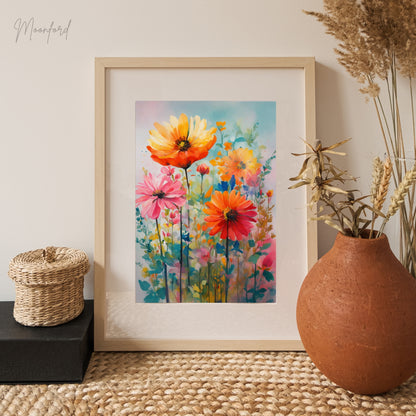 vibrant floral print, colorful wildflower art, botanical illustration, digital download print, floral wall art, bright flower decor, boho botanical art, modern botanical print, instant download art