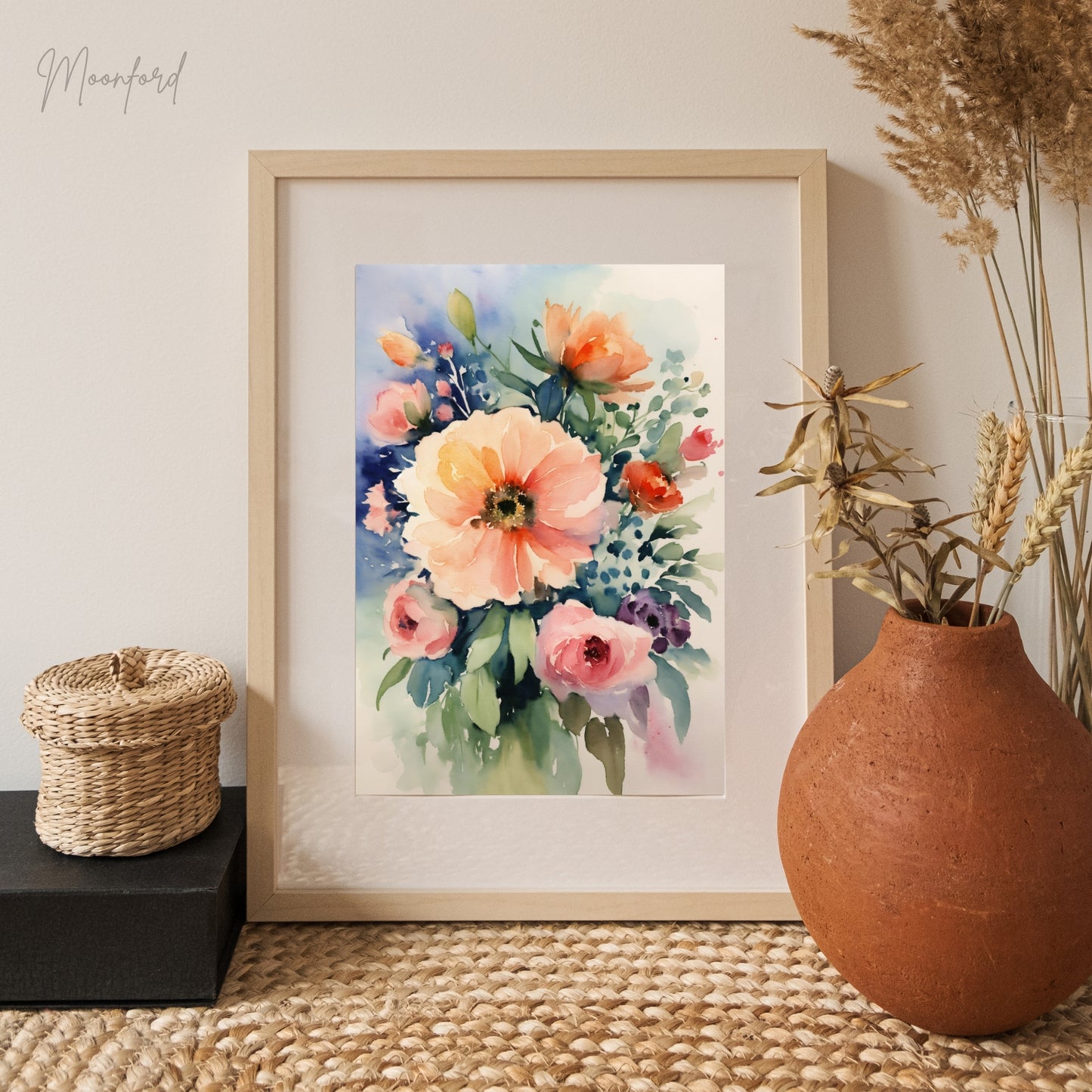 watercolor floral bouquet, soft pastel flowers, romantic botanical art, digital download print, floral wall decor, watercolor botanical, nature-inspired wall art, instant download art, pastel flower print, boho floral decor, romantic flower illustration