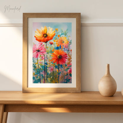 vibrant floral print, colorful wildflower art, botanical illustration, digital download print, floral wall art, bright flower decor, boho botanical art, modern botanical print, instant download art