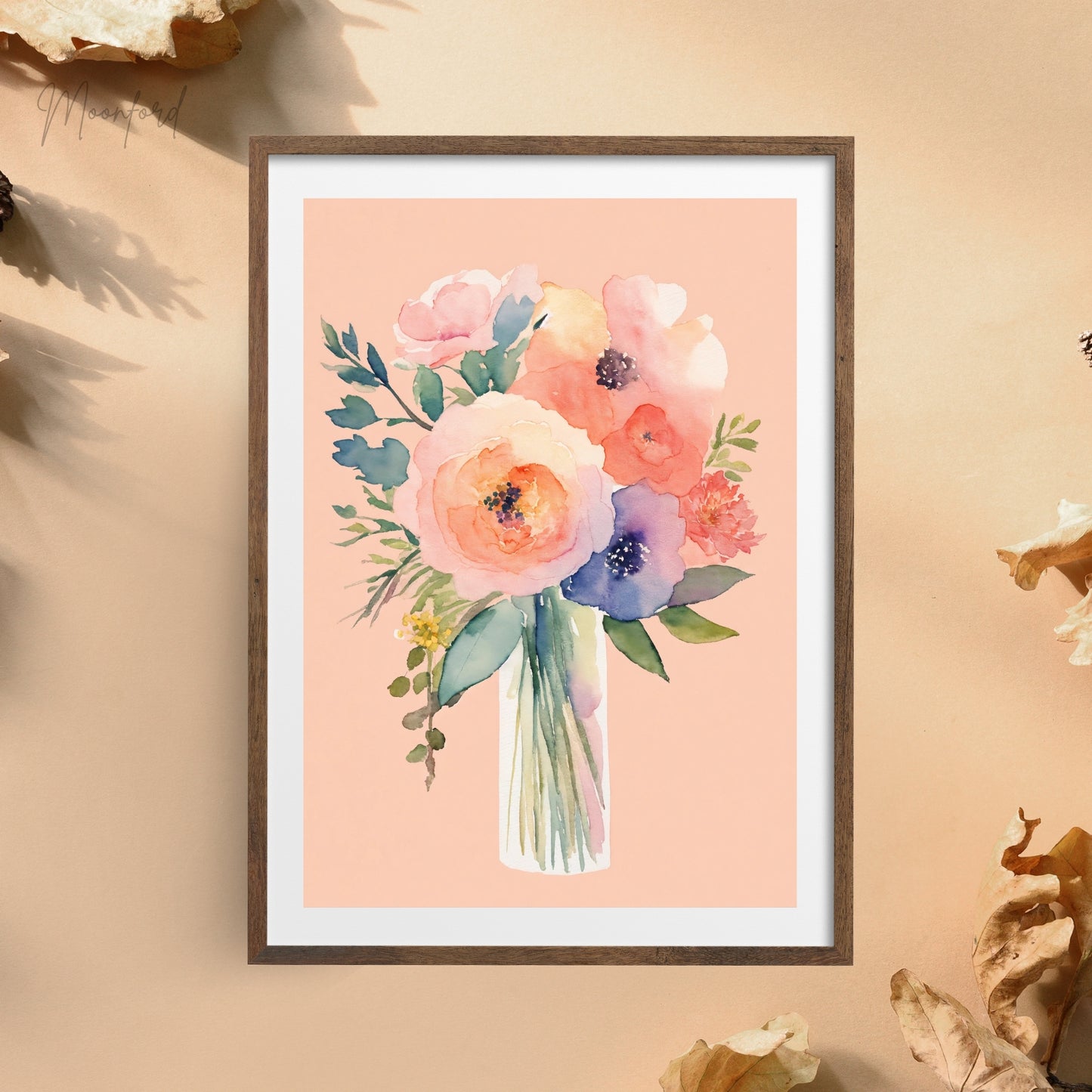 Watercolor Floral Bouquet Print - Pastel Flower Wall Art Digital Download