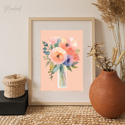 Watercolor Floral Bouquet Print - Pastel Flower Wall Art Digital Download