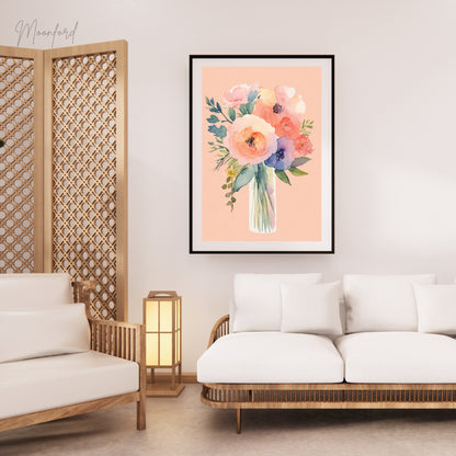 Watercolor Floral Bouquet Print - Pastel Flower Wall Art Digital Download