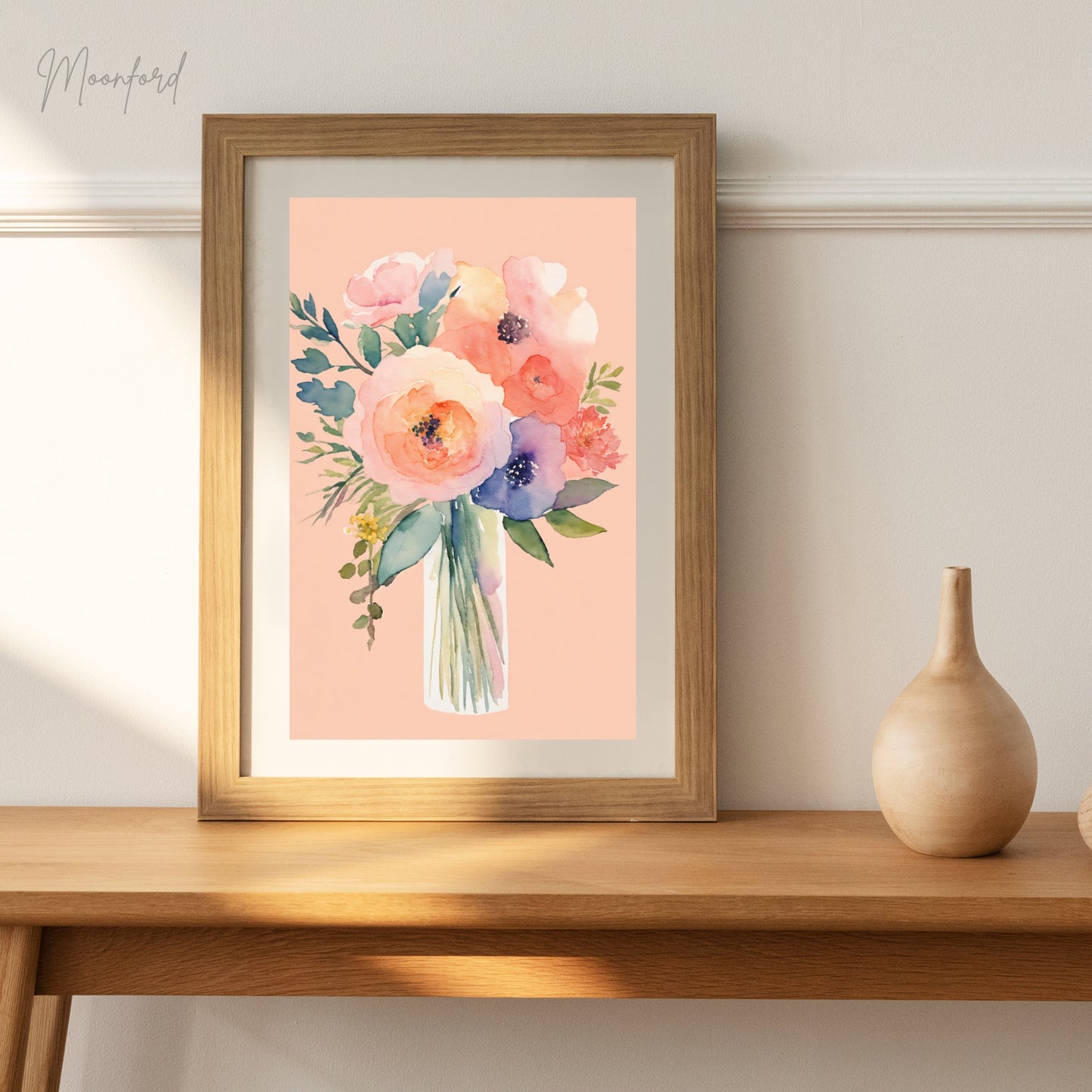 Watercolor Floral Bouquet Print - Pastel Flower Wall Art Digital Download