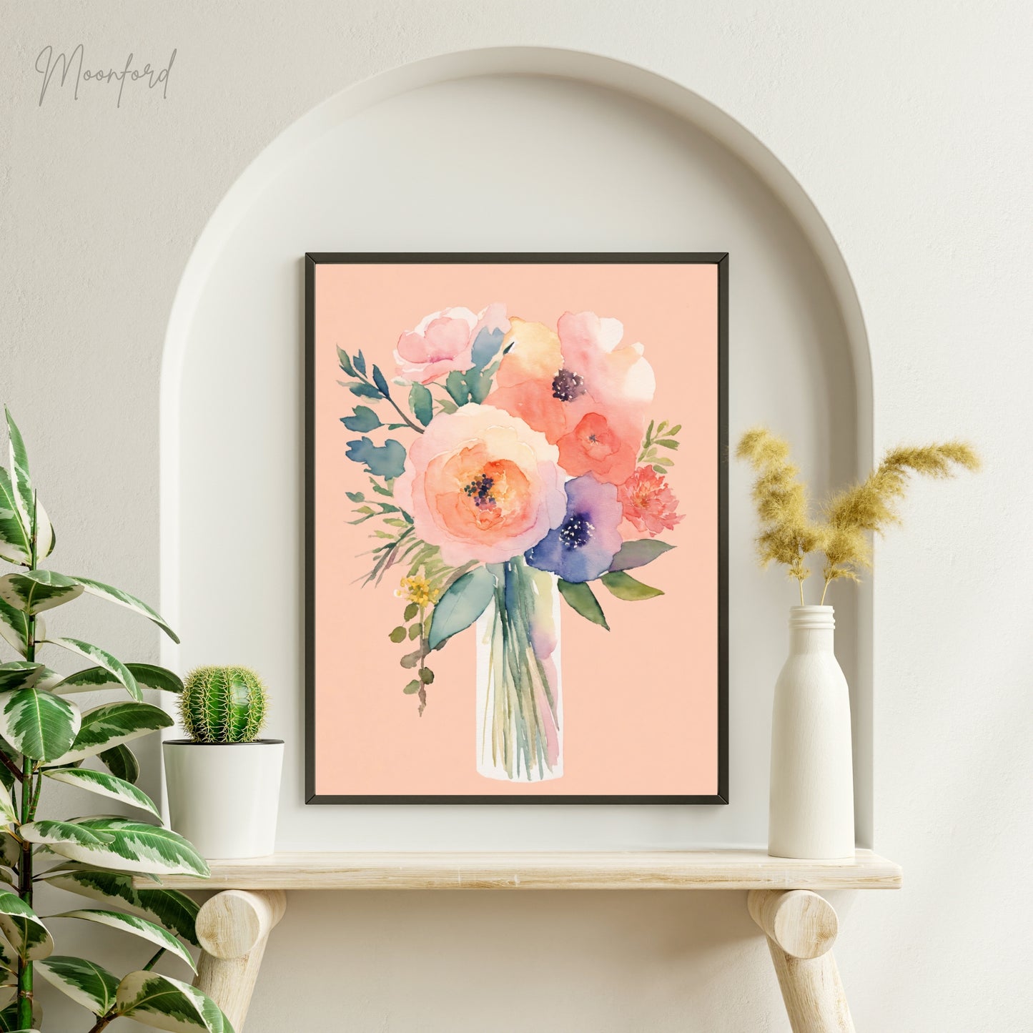 Watercolor Floral Bouquet Print - Pastel Flower Wall Art Digital Download