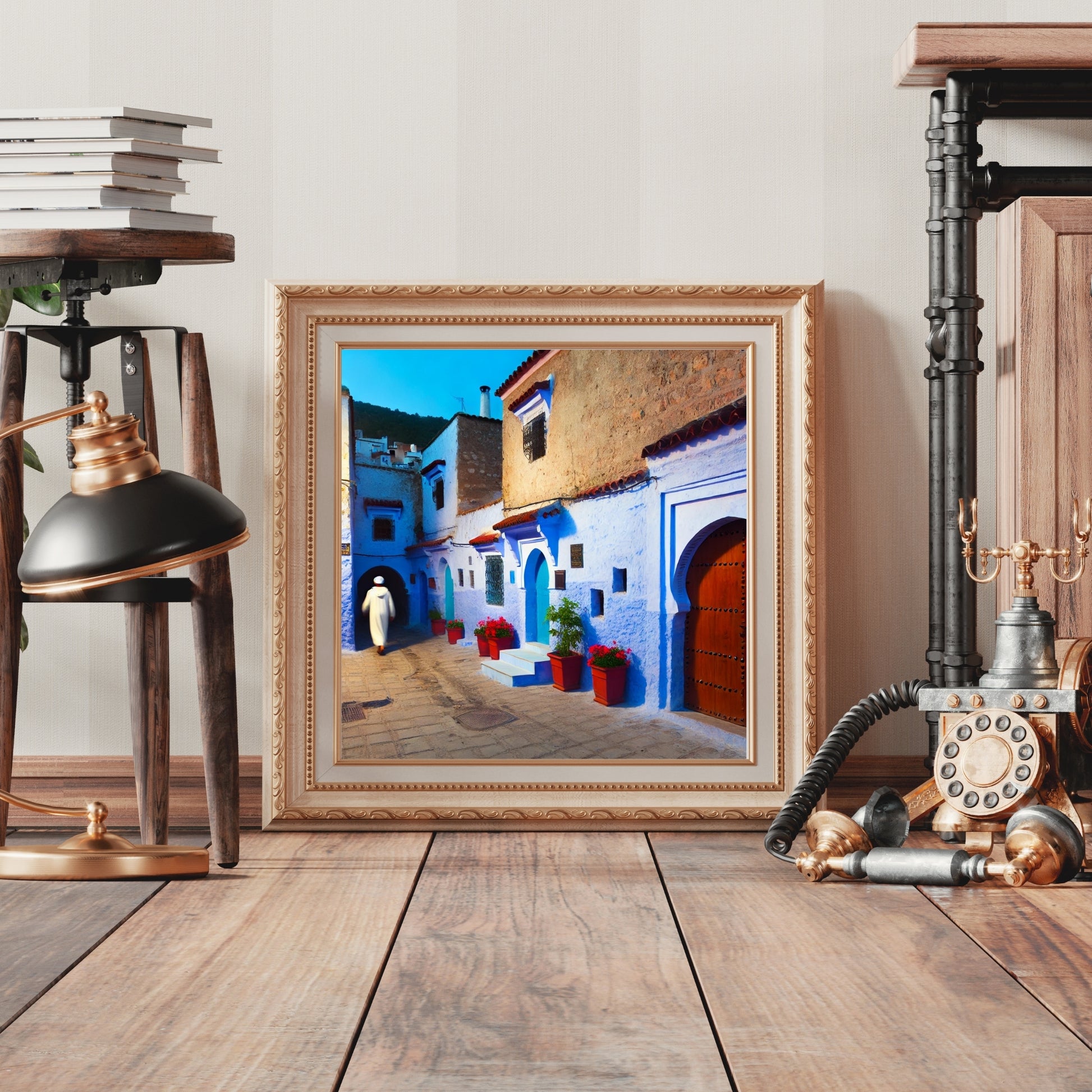 Moroccan art, Chefchaouen wall art, Blue City print, Moroccan decor, travel photography, Moroccan architecture, vibrant wall art,Digital Art