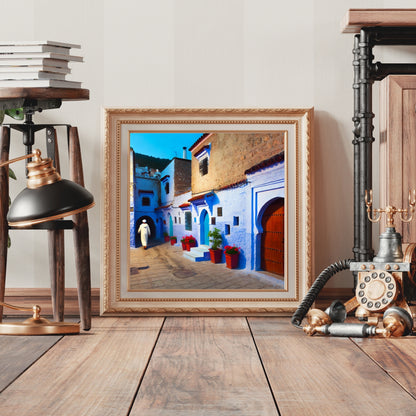 Moroccan art, Chefchaouen wall art, Blue City print, Moroccan decor, travel photography, Moroccan architecture, vibrant wall art,Digital Art