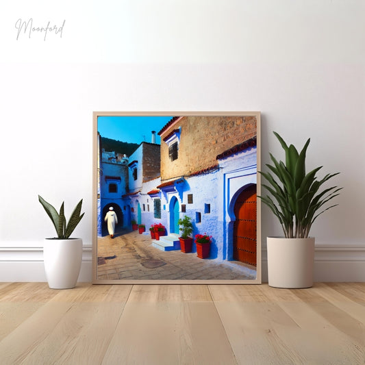 Moroccan art, Chefchaouen wall art, Blue City print, Moroccan decor, travel photography, Moroccan architecture, vibrant wall art,Digital Art