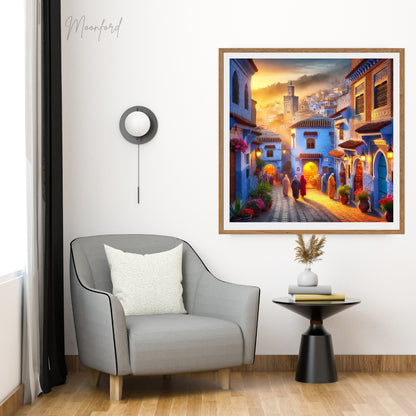 Chefchaouen digital download, Blue city wall art, Moroccan cityscape, Travel photography, Moroccan decor, Digital download print, Bohemian