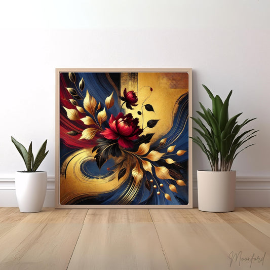 Crimson Radiance, Floral Abstract Oil Painting, Modern Wall Art, Vibrant Flower Art, Contemporary Home Decor, Limited Edition Artwork, Unique Floral Art, Living Room Decor, Bedroom Wall Art, Office Decor, Moonford Art Collection