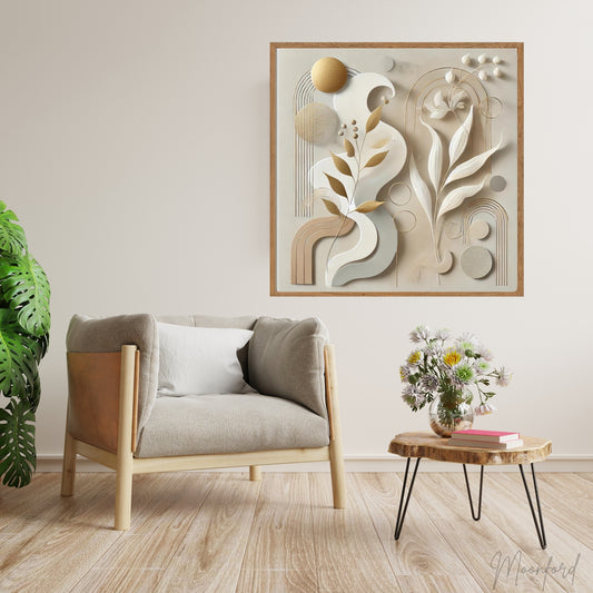 Golden Serenity, Floral Abstract Oil Painting, Modern Wall Art, Minimalist Art, Contemporary Home Decor, Limited Edition Artwork, Unique Floral Art, Living Room Decor, Bedroom Wall Art, Office Decor, Moonford Art Collection