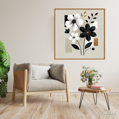 Monochrome Elegance, Floral Abstract Oil Painting, Modern Wall Art, Black and White Art, Contemporary Home Decor, Limited Edition Artwork, Unique Floral Art, Living Room Decor, Bedroom Wall Art, Office Decor, Moonford Art Collection