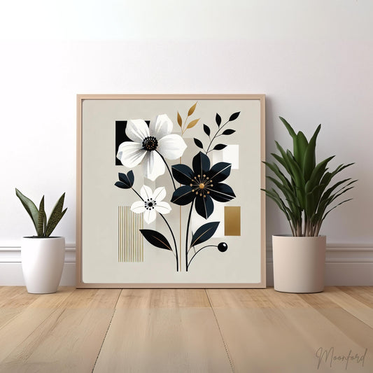 Monochrome Elegance, Floral Abstract Oil Painting, Modern Wall Art, Black and White Art, Contemporary Home Decor, Limited Edition Artwork, Unique Floral Art, Living Room Decor, Bedroom Wall Art, Office Decor, Moonford Art Collection