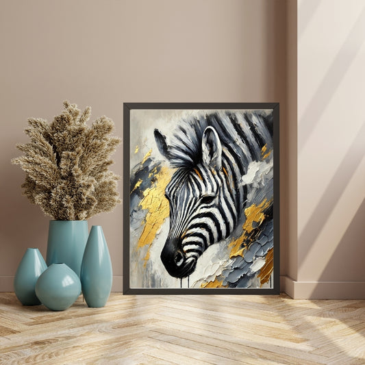 Golden Stripes, Zebra Abstract Oil Painting, Wildlife Abstract Art, Modern Wall Art, African Wildlife Art, Limited Edition Artwork, Zebra Art, Living Room Decor, Office Wall Art, Moonford Art Collection, Bold Animal Art