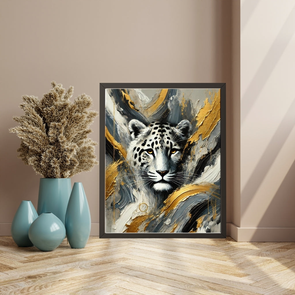 Golden Gaze, Leopard Abstract Oil Painting, Wildlife Abstract Art, Modern Wall Art, African Wildlife Art, Limited Edition Artwork, Leopard Art, Living Room Decor, Office Wall Art, Moonford Art Collection, Bold Animal Art