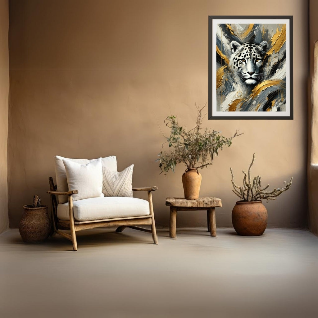 Golden Gaze, Leopard Abstract Oil Painting, Wildlife Abstract Art, Modern Wall Art, African Wildlife Art, Limited Edition Artwork, Leopard Art, Living Room Decor, Office Wall Art, Moonford Art Collection, Bold Animal Art
