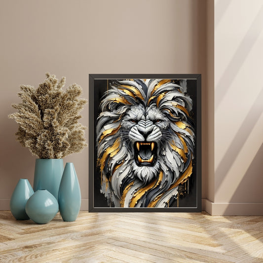 Roaring Majesty, Lion Abstract Oil Painting, Wildlife Abstract Art, Modern Wall Art, African Wildlife Art, Limited Edition Artwork, Lion Art, Living Room Decor, Office Wall Art, Moonford Art Collection, Bold Animal Art